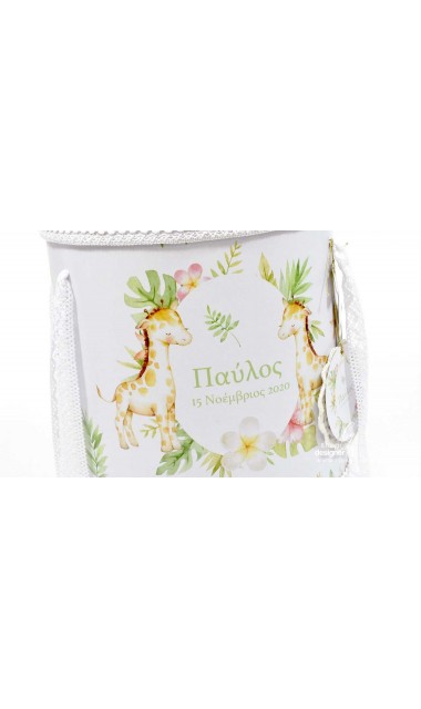 Trusou botez cu girafa si puiul ei cu frunze exotice de palmier si efecte watercolor Jungle Baby Giraffe 20